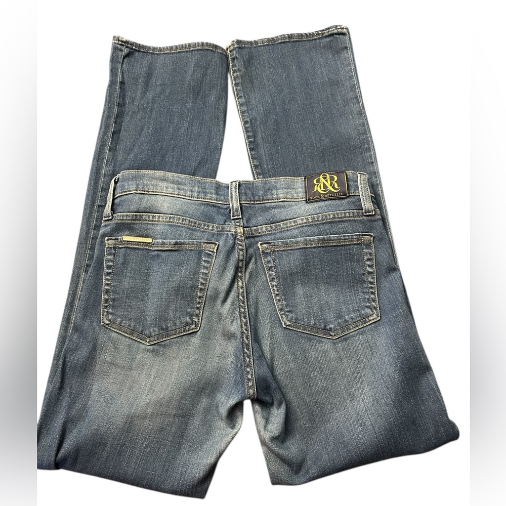 SOLD Rock & Republic Woman’s Blue Distressed Stretch Kasandra Bootcut Jeans - Picture 6 of 14